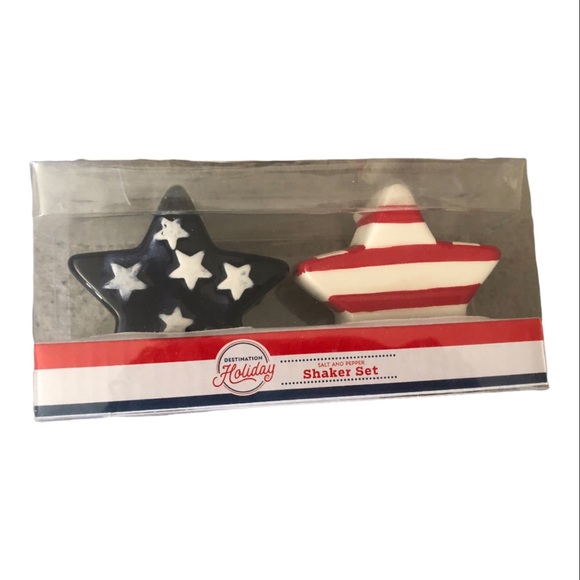 Patriotic Americana Stars & Stripes‎ star spangled banner salt & pepper set new - Picture 1 of 10